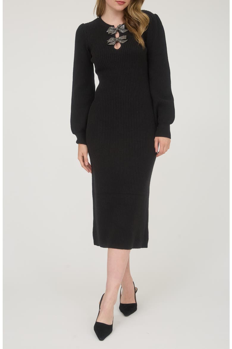 Long Sleeve Sweater Dress, Main, color, BLACK