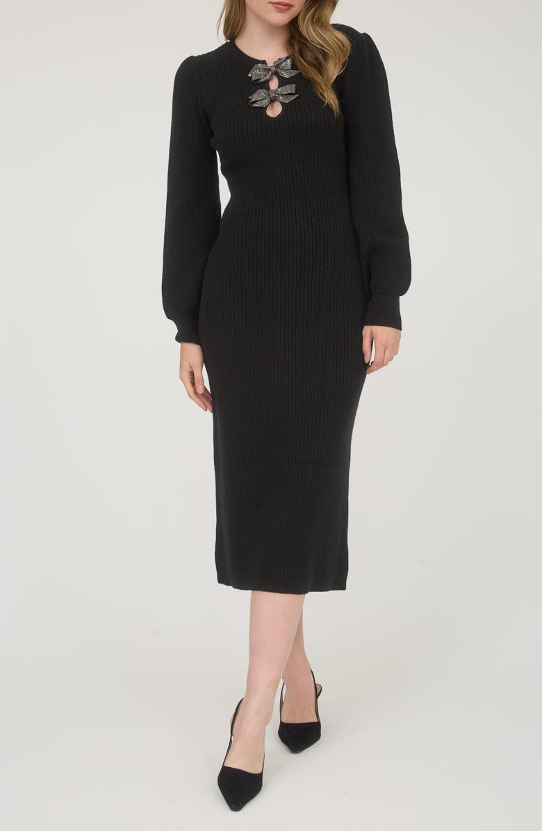 AUGUST SKY Long Sleeve Sweater Dress, Main, color, Black