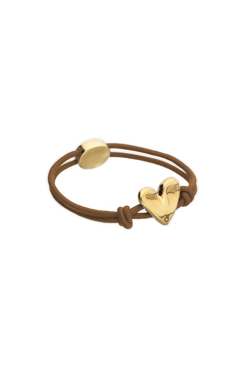 Elastic Thread Bracelet with 18K Gold-Plated Heart, Alternate, color, Brown