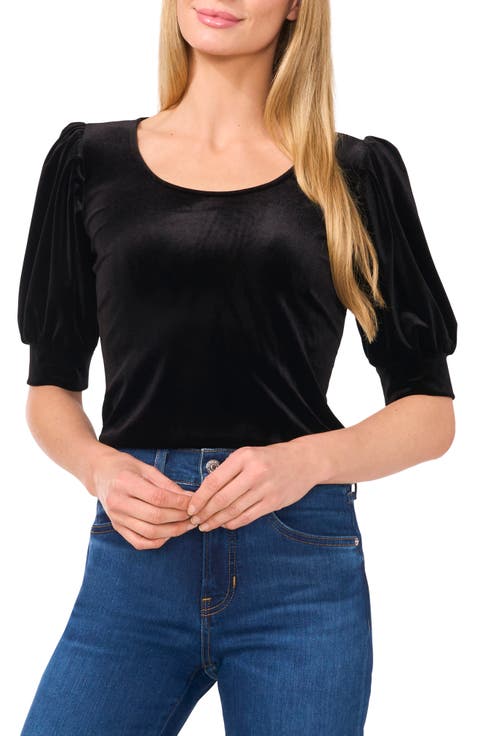 Puff Shoulder Velvet Top