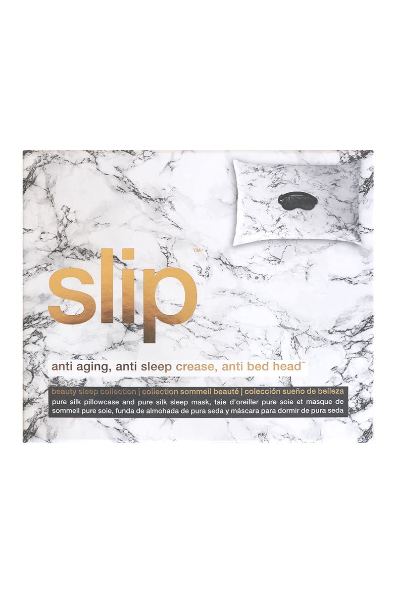 Marble & Charcoal Pillowcase & Sleep Mask Set, Alternate, color, NO COLOR