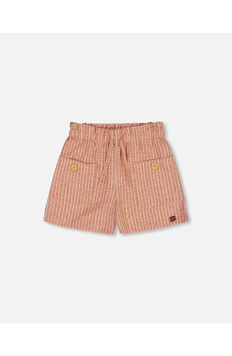 Deux par Deux Little Girl's Linen Short With Pockets Old Orange Pink, Main, color,