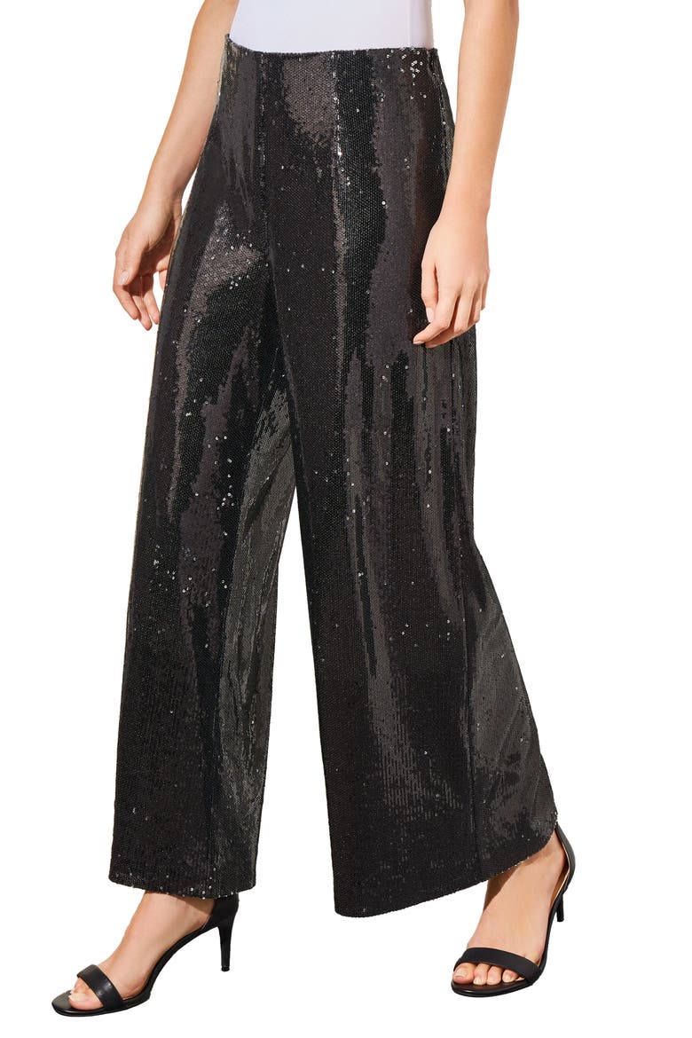 Novelty Sequin Wide Leg Pants, Alternate, color, BLACK