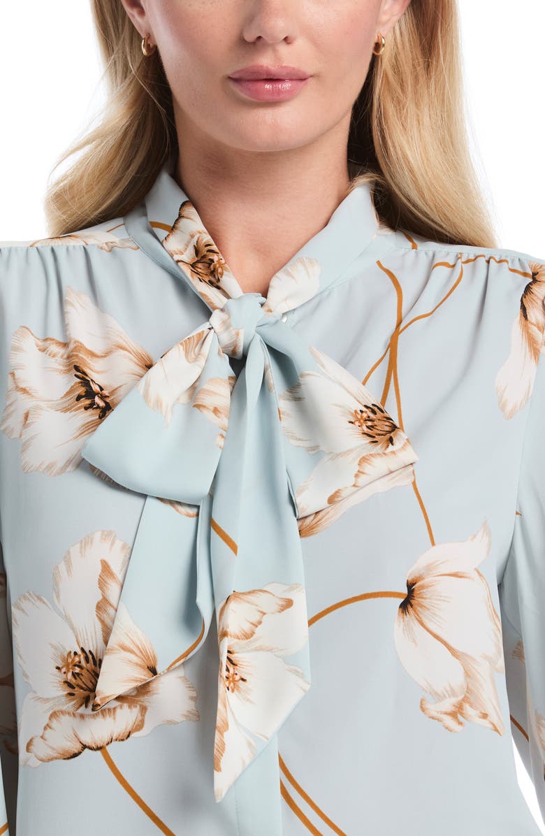 Laundry by Shelli Segal Floral Tie Neck Shirt, Alternate, color, Sterling Blue