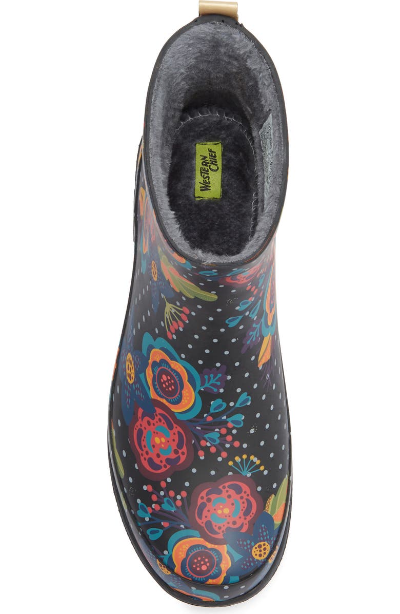 Western Chief Boho Bloom Faux Fur Lined Short Rain Boot, Alternate, color,