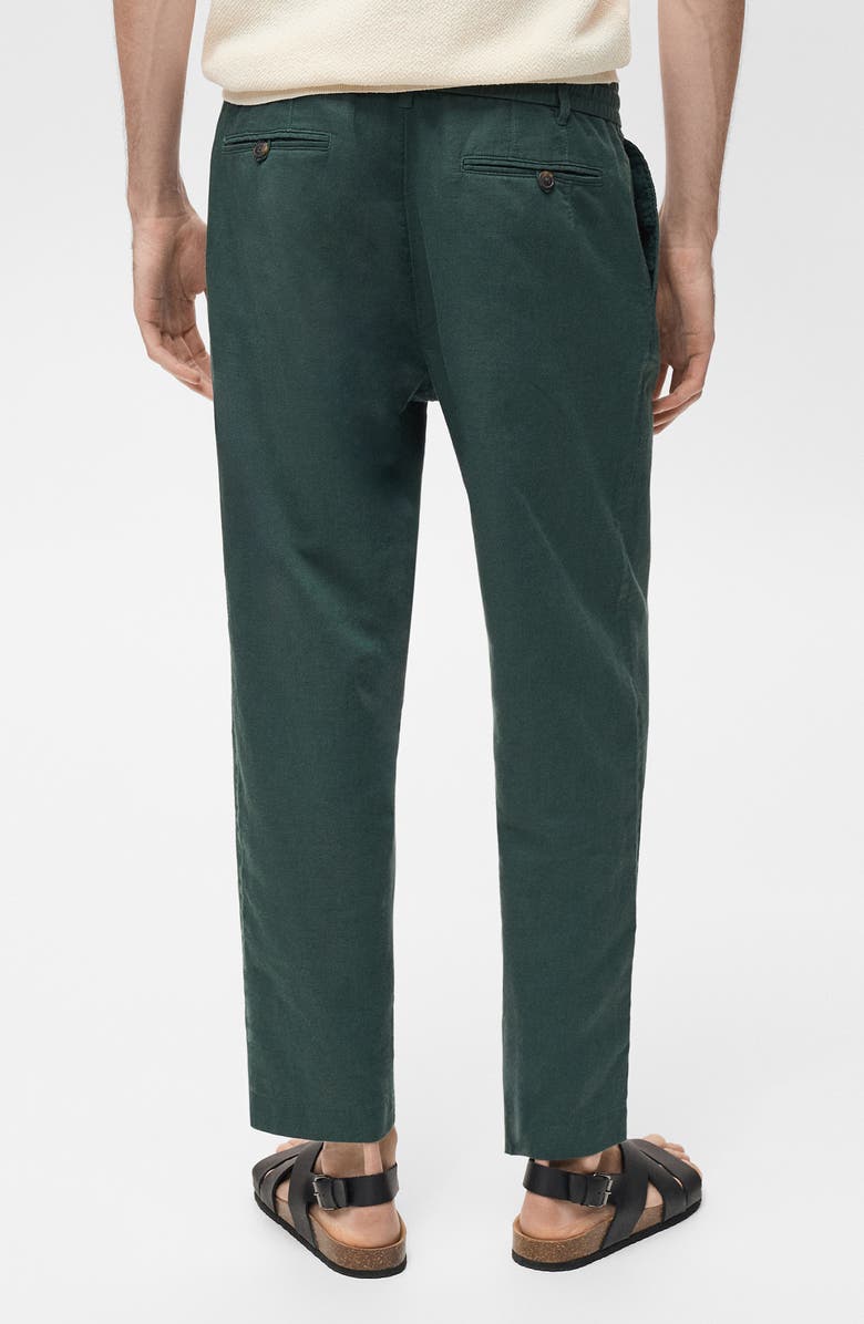 MANGO Slim Fit Linen & Cotton Drawstring Pants, Alternate, color, Dark Green