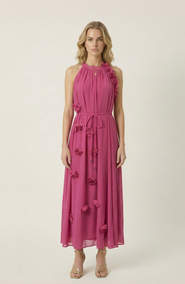 Modenaire Floral Appliqué Halter Midi Dress