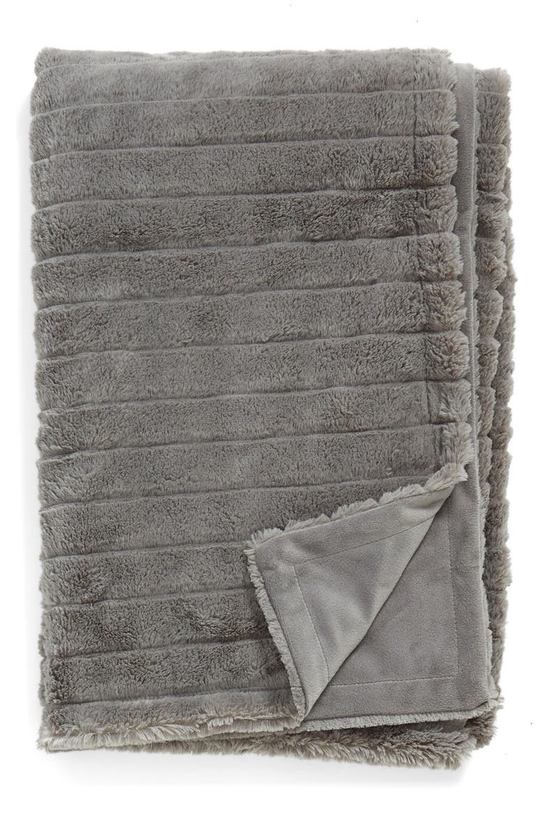 Stripe Plush Throw, Main, color, GREY FROST