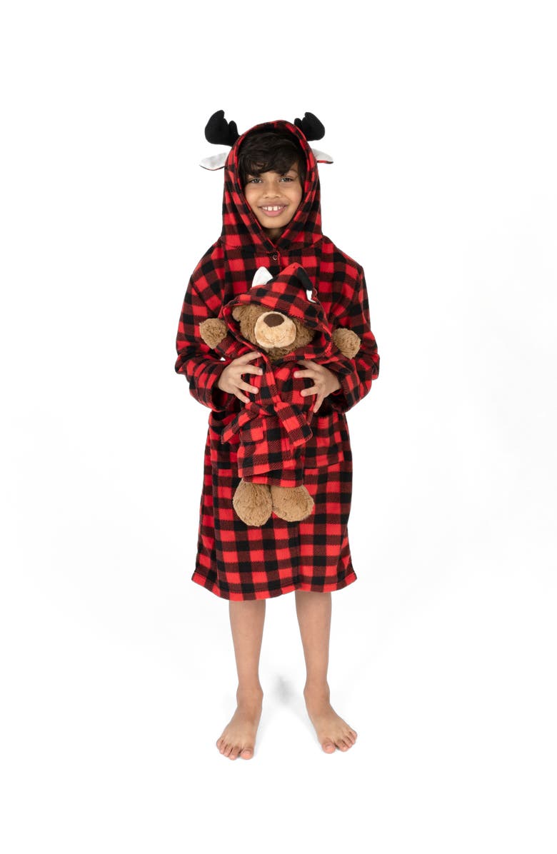 Leveret Girls Fleece Hooded Robe with Matching Doll Robe, Alternate, color, Moose