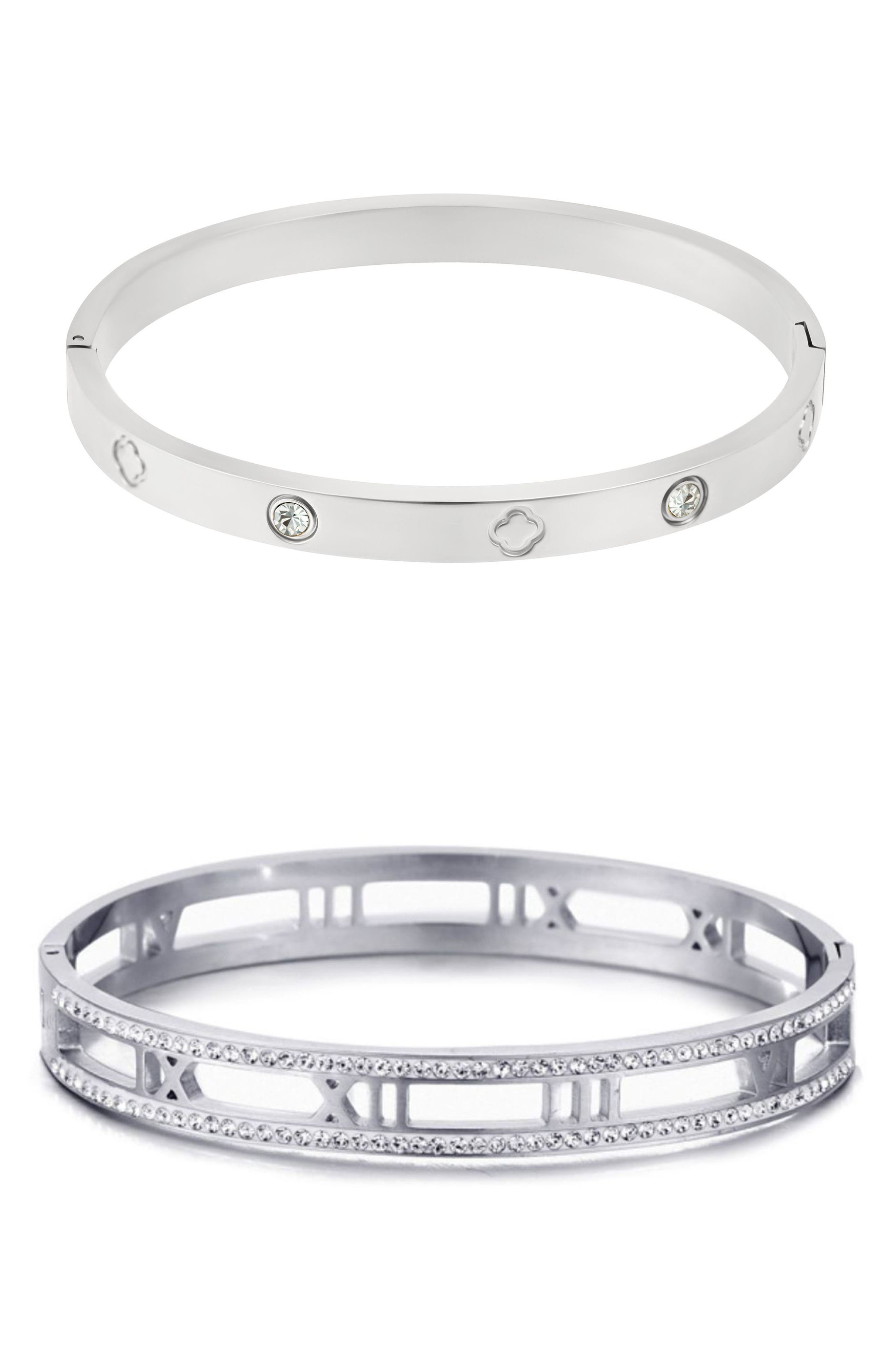 Adornia Set of 2 Clover & Roman Bangle Bracelets