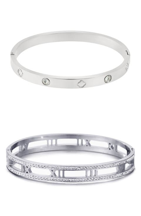 Set of 2 Clover & Roman Bangle Bracelets