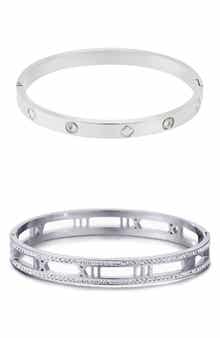 Adornia Set of 2 Clover & Roman Bangle Bracelets