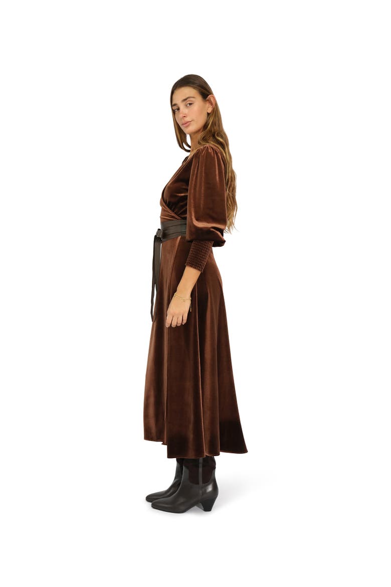 Current Mood Velvet Wrap Dress, Alternate, color, Dark Brown