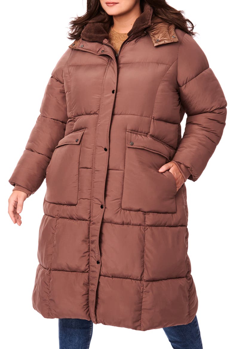 Heavyweight Faux Fur Collar Water Resistant Puffer Coat, Main, color, PEPPERCORN