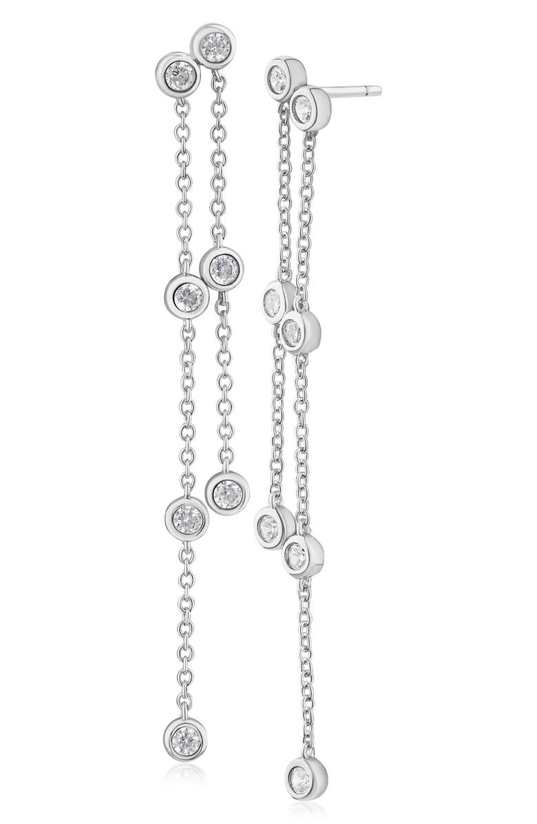CZ by Kenneth Jay Lane Cubic Zirconia Double Strand Drop Earrings, Main, color, Rhodium Plated