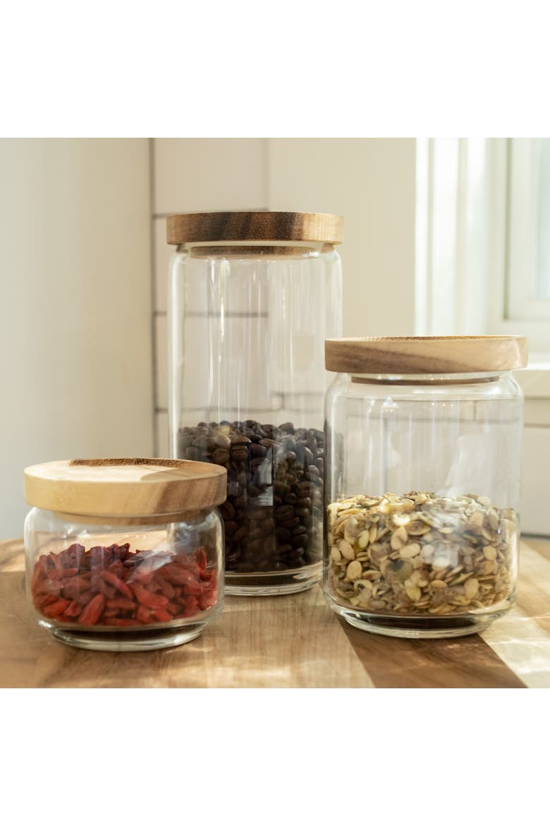 Glass Container with Acacia Lid, Alternate, color, Clear