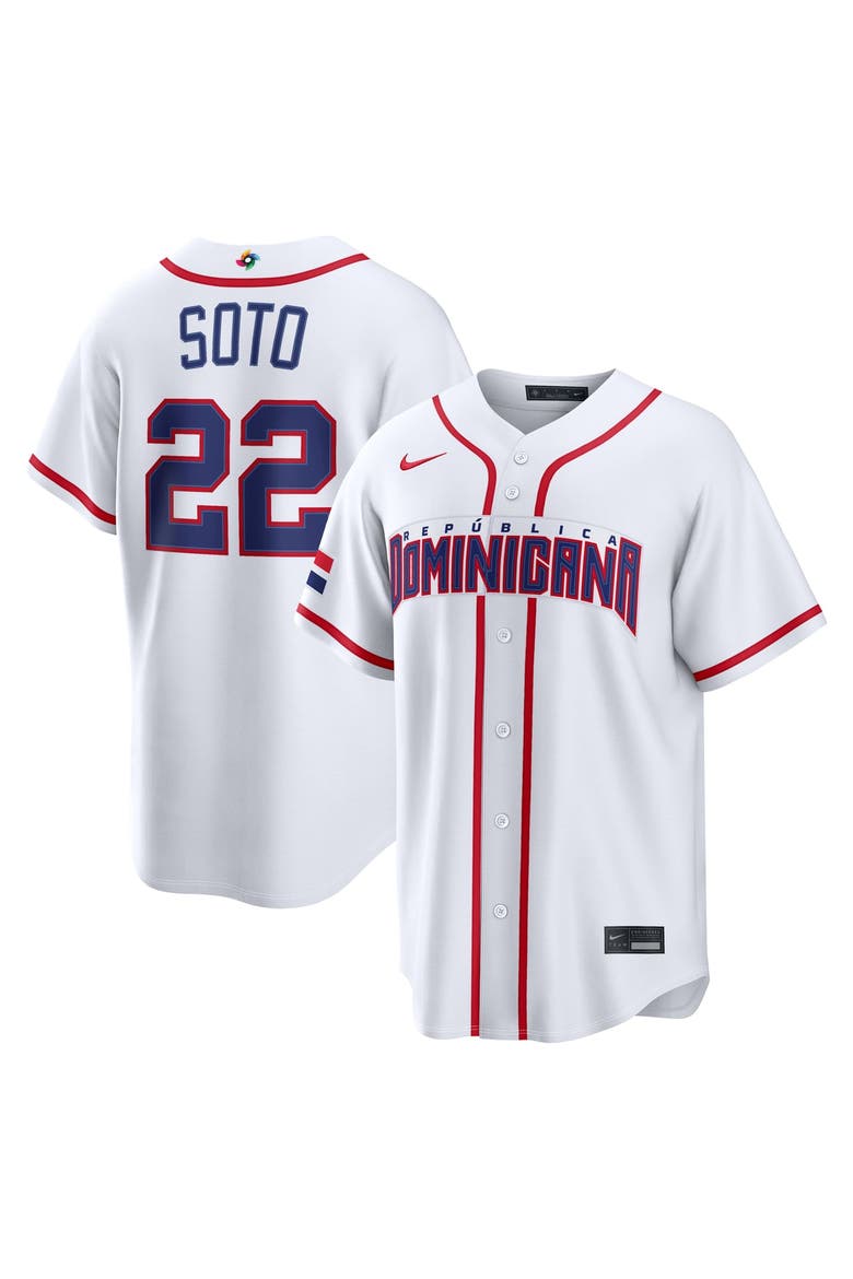 Men's Nike Juan Soto White Dominican Republic Baseball 2026 World Baseball Classic Home Stadium Jersey, Main, color, White