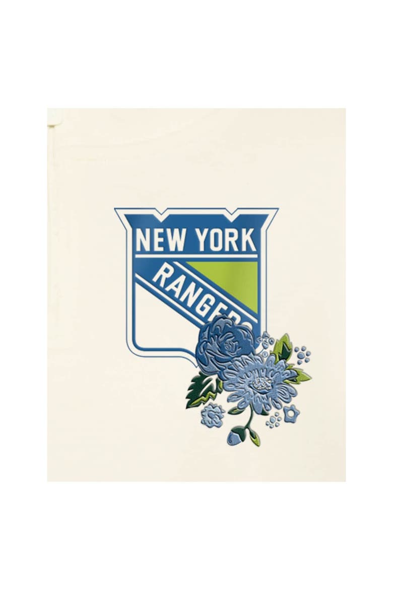 Women's New Era Cream New York Rangers Glam Game Quarter-Zip Cropped Floral Hoodie Pullover, Alternate, color, Cream