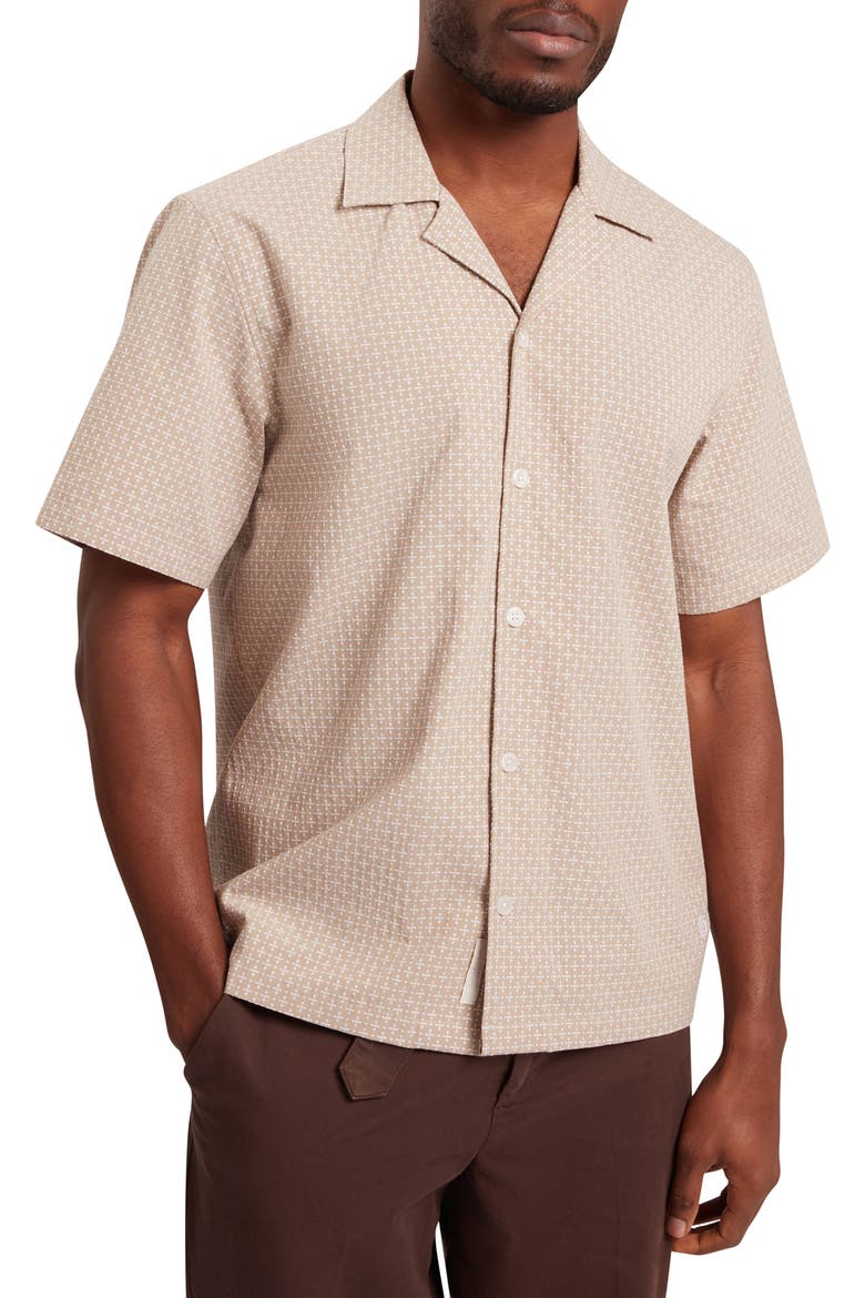 Merrick Geo Print Cotton Camp Shirt, Main, color, BEIGE