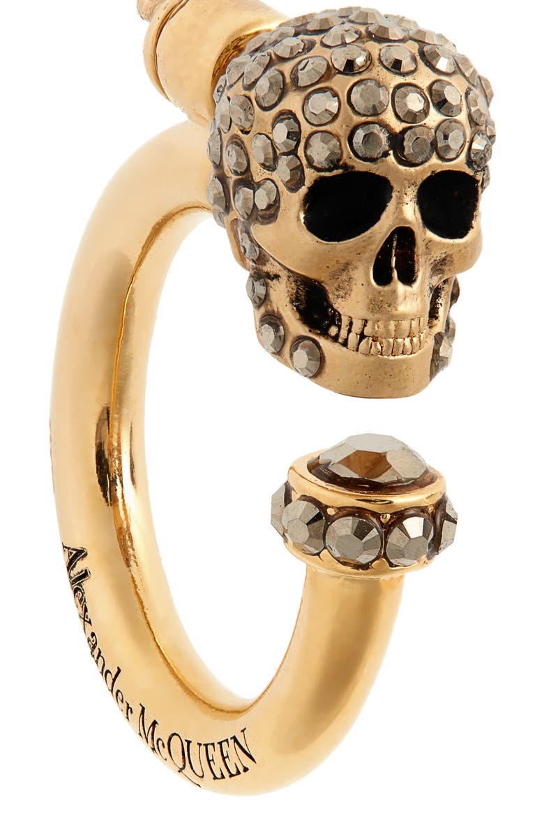 Alexander McQueen Skull Huggie Hoop Earrings, Alternate, color, GOLD