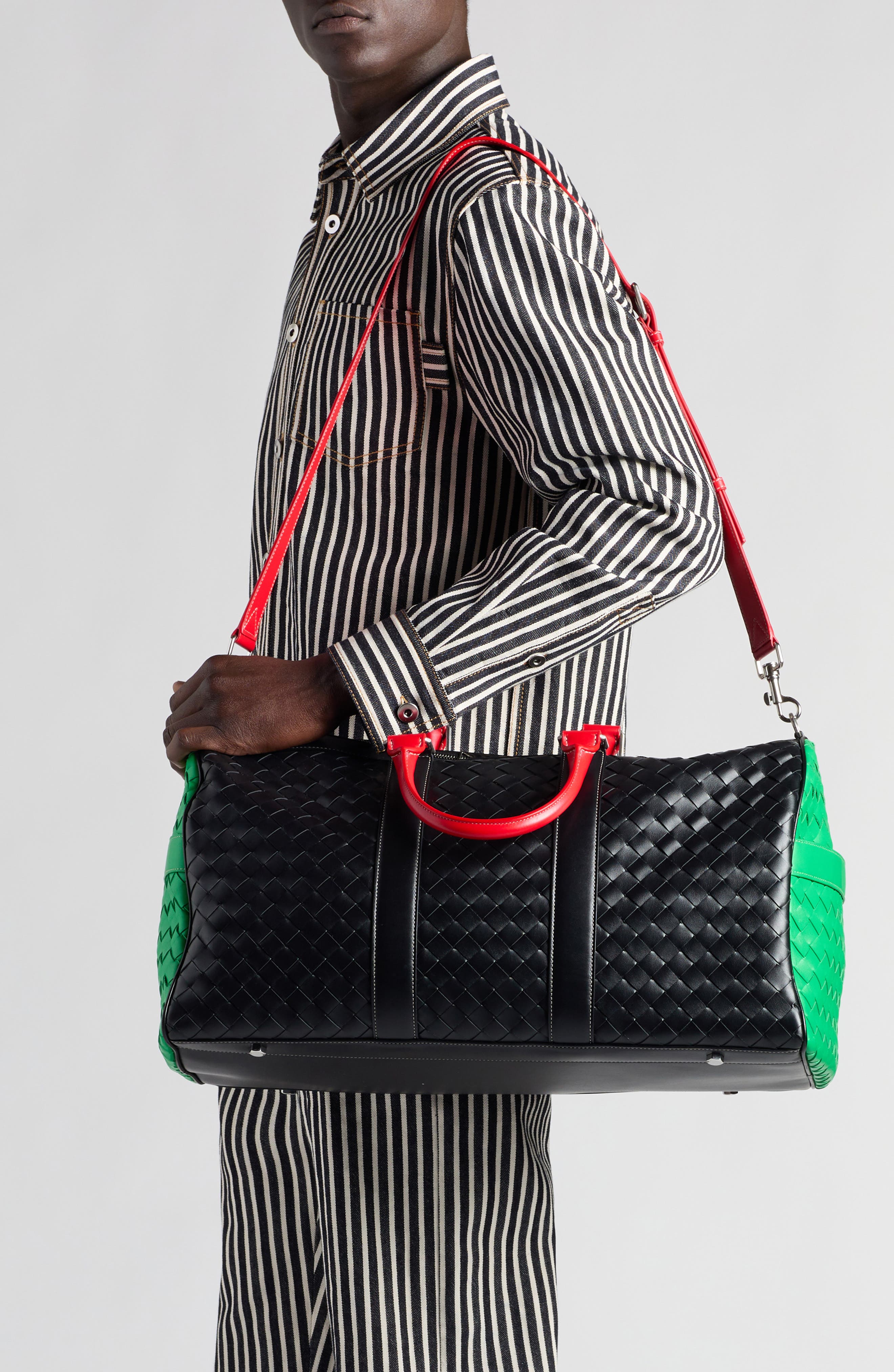 Bottega Veneta Medium Classic Intrecciato Colorblock Duffle Bag, Alternate, color, Black Multi
