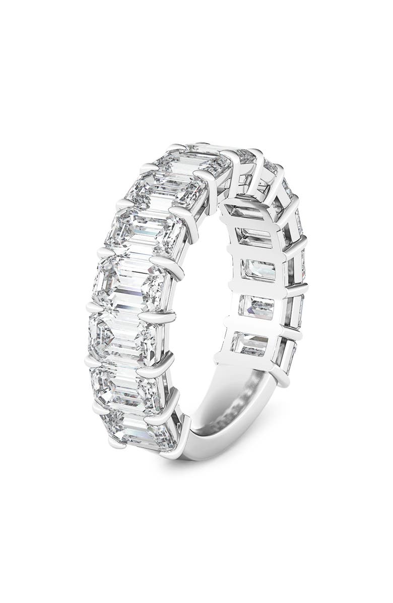 HauteCarat Emerald Cut Lab Created Diamond Eternity Ring, Main, color, White Gold