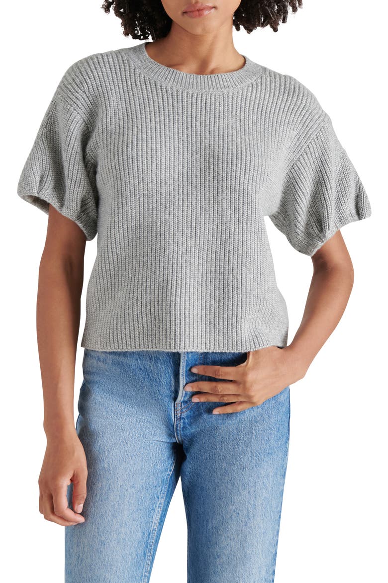 Jadey Puff Sleeve Sweater, Main, color, HEATHER GREY