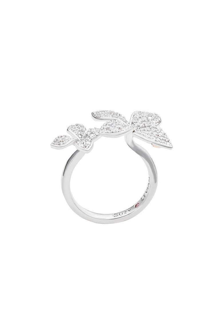 Sterling Silver CZ Double Flower Ring, Alternate, color, WHITE