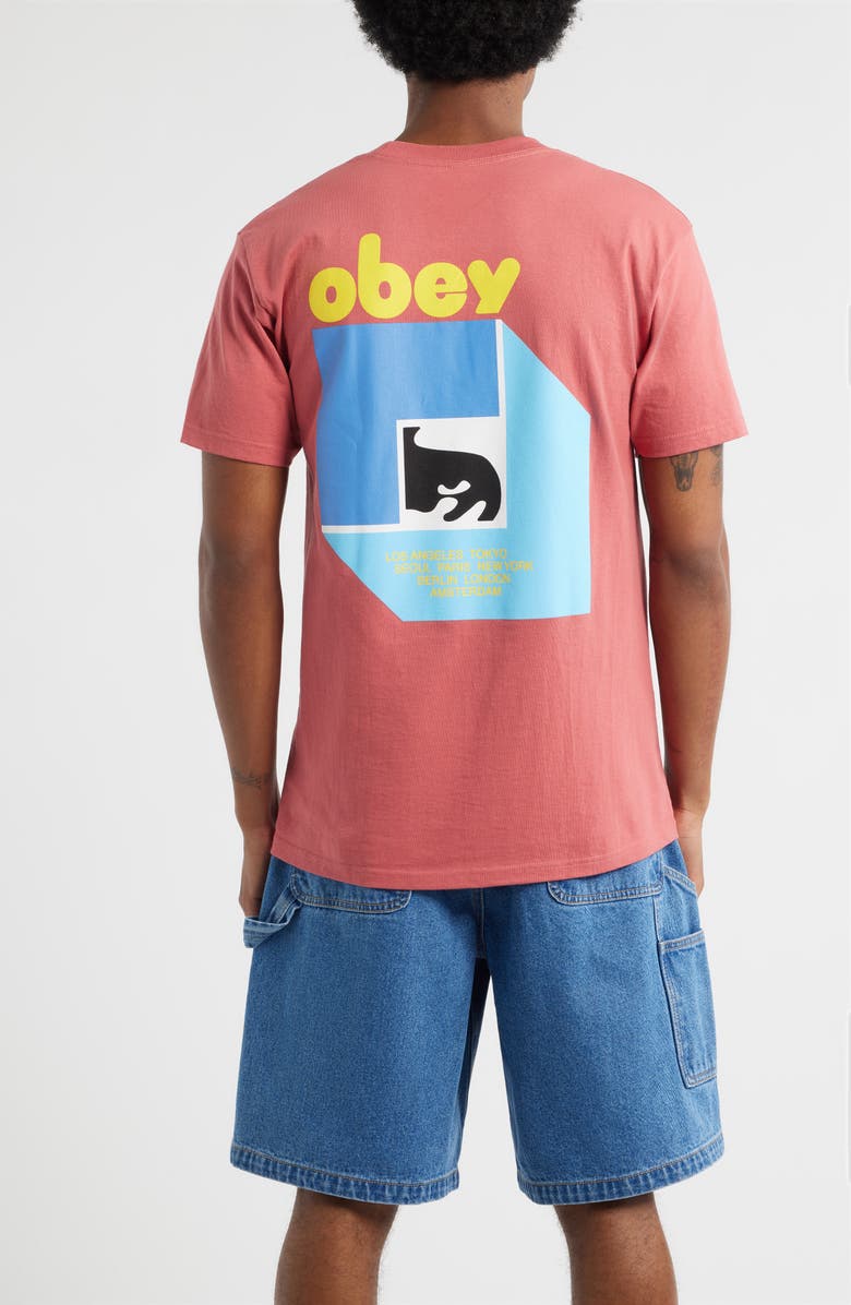 Obey Peep Hole Logo T-Shirt, Alternate, color, Mineral Red