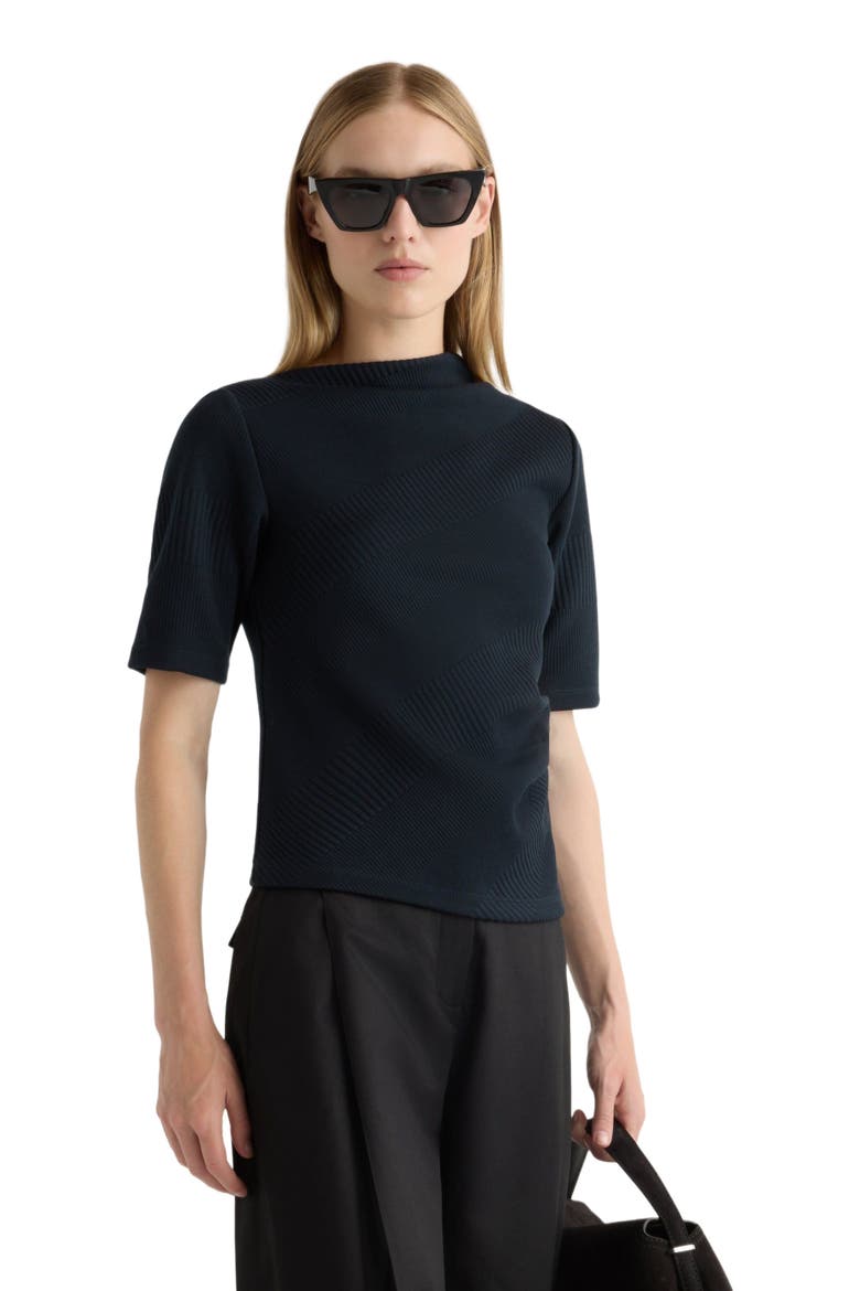 Pauline Ribbed Asymmetric Neck Top, Alternate, color, Navy