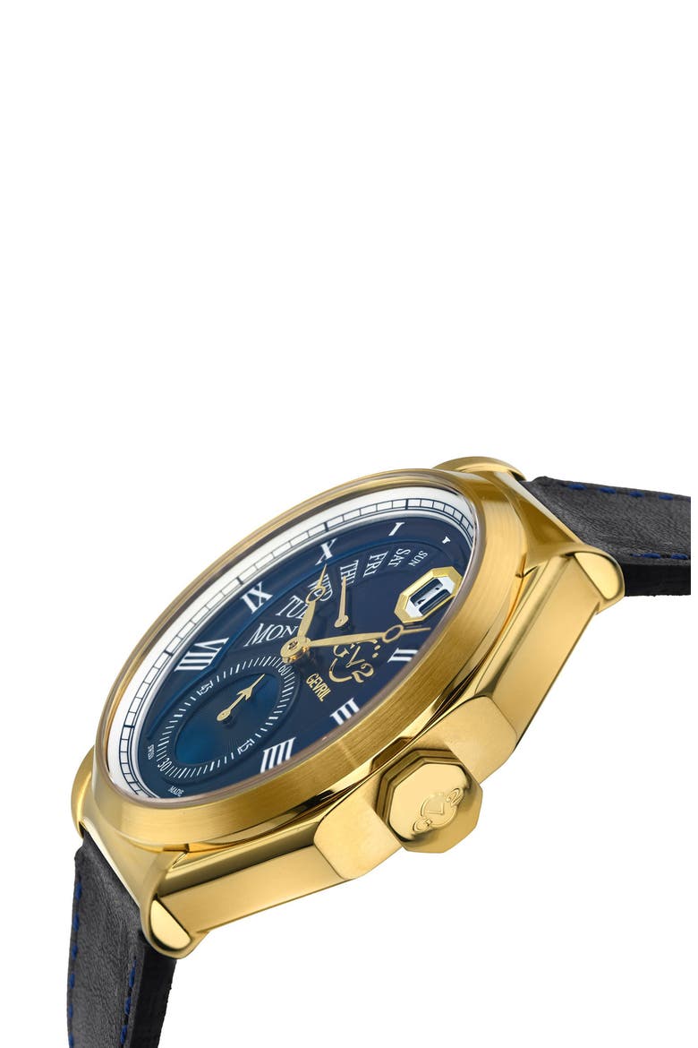 Men's Marchese Leather Strap Watch, 44mm, Alternate, color, BLACK