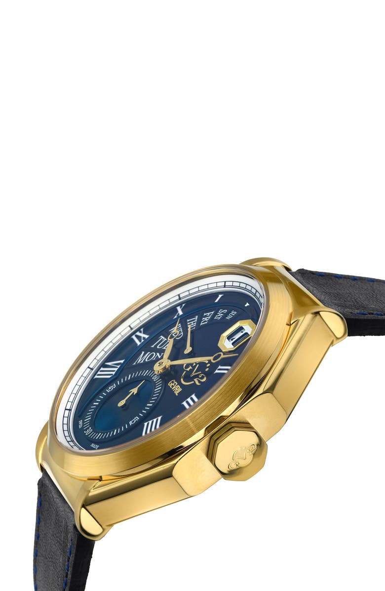 GEVRIL Men's Marchese Leather Strap Watch, 44mm, Alternate, color, Black