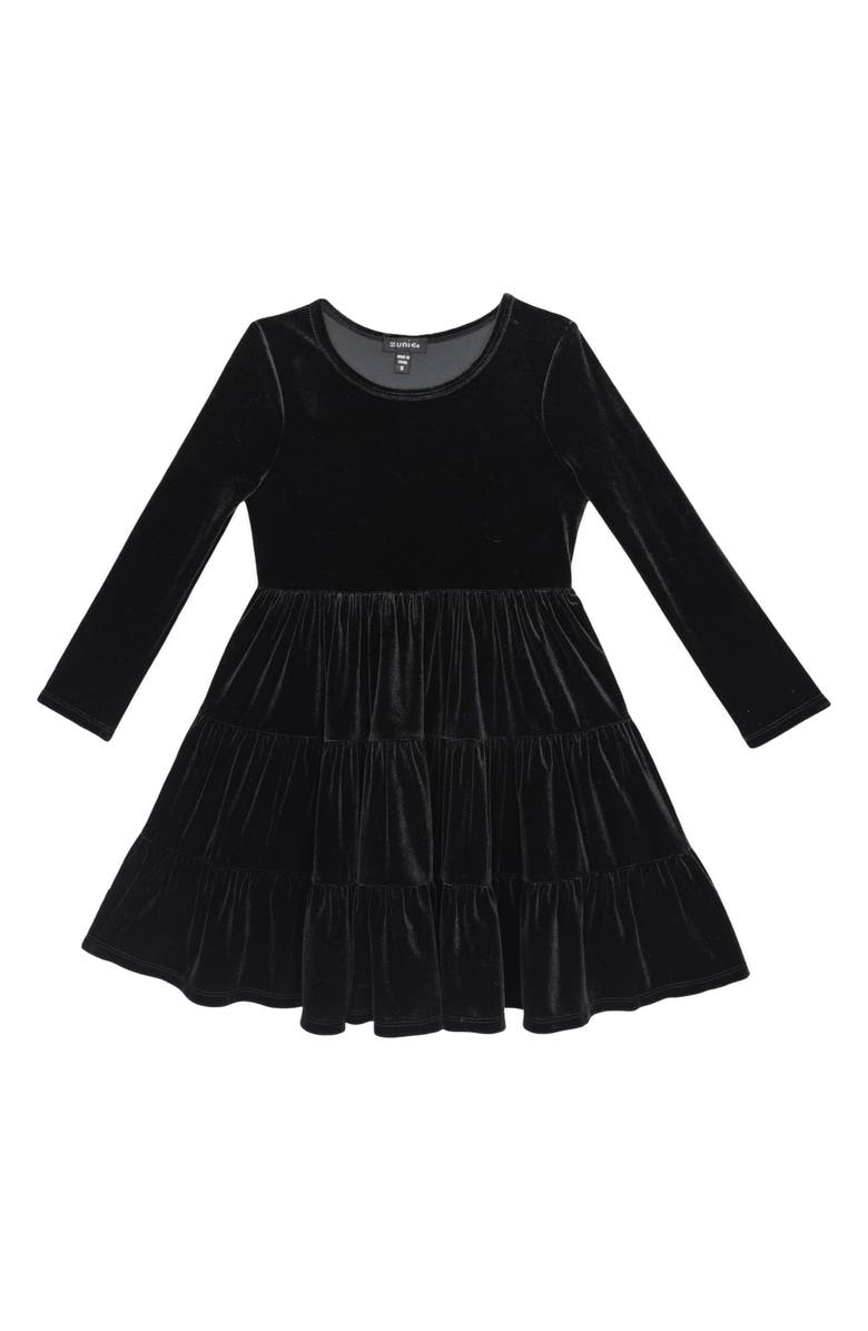 Zunie Kids' Long Sleeve Velvet Tiered Dress, Main, color, Black