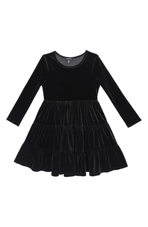 Kids' Long Sleeve Velvet Tiered Dress (Toddler & Little Kid)