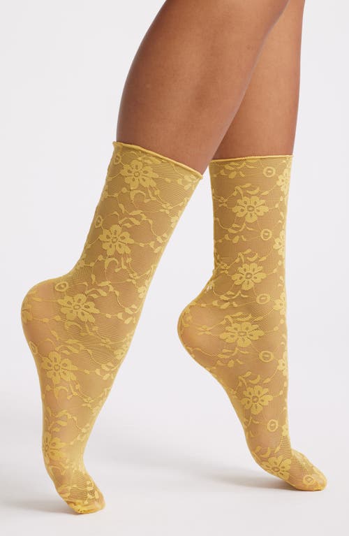 High Heel Jungle Ava Sheer Lace Crew Socks In Yellow