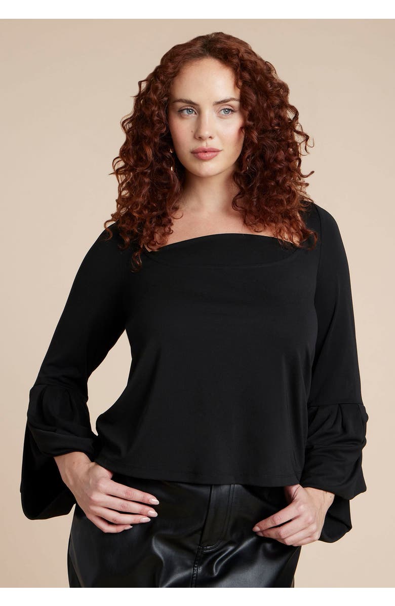 ELOQUII Draped Cuff Top, Main, color, Black Onyx