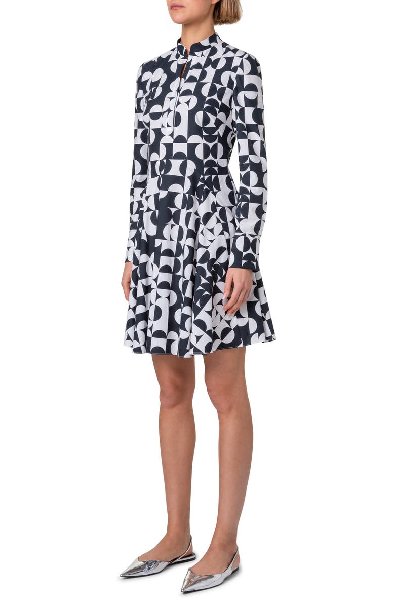 Akris punto Mini Half Grid Circle Print Long Sleeve Shirtdress, Alternate, color, 
