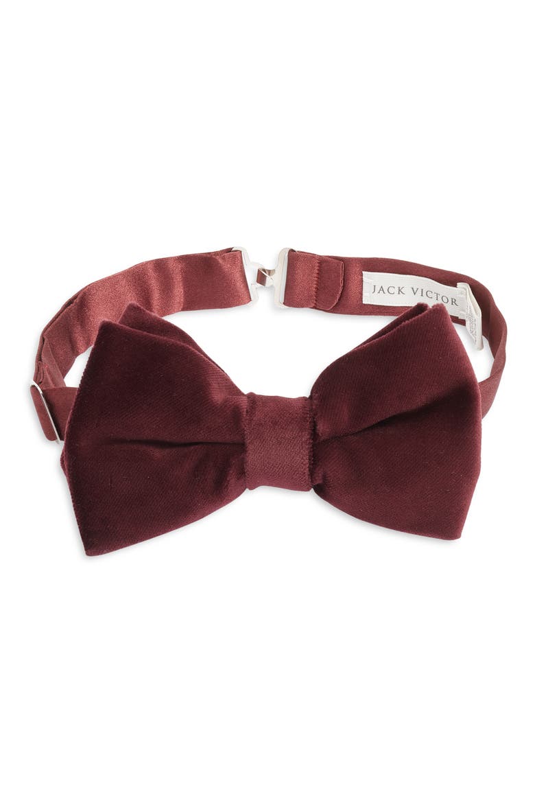 Pre-Tied Summit Velveteen Bow Tie, Main, color, BURGUNDY
