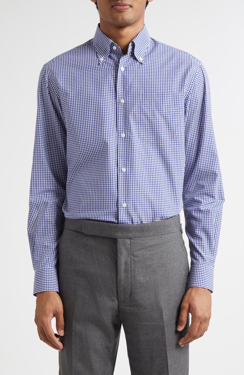 Ralph Lauren Purple Label Cameron Gingham Check Cotton Button-Down Shirt, Main, color, Blue/ White