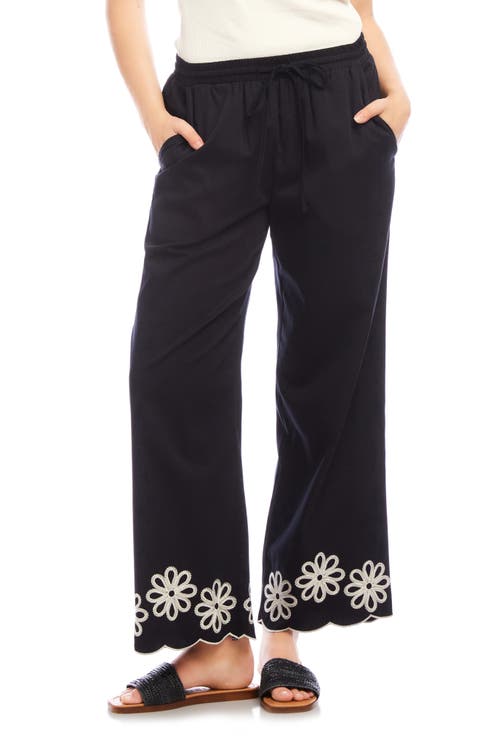Embroidered Scallop Drawstring Cotton Pants (Regular & Petite)