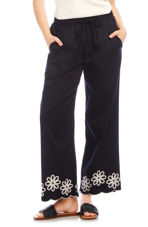 Karen Kane Embroidered Scallop Drawstring Cotton Pants