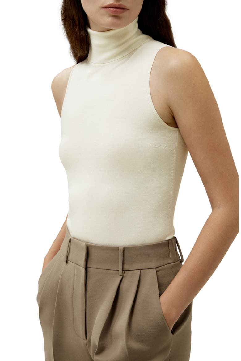 Women's Minimalist Sleeveless Turtleneck Silk-Nylon Top, Main, color, White