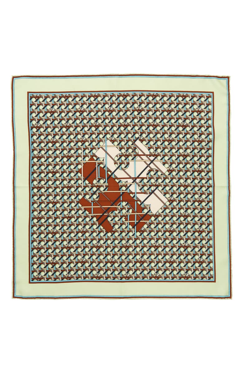 Tory Burch Basketweave Silk Square Logo Scarf, Alternate, color, 