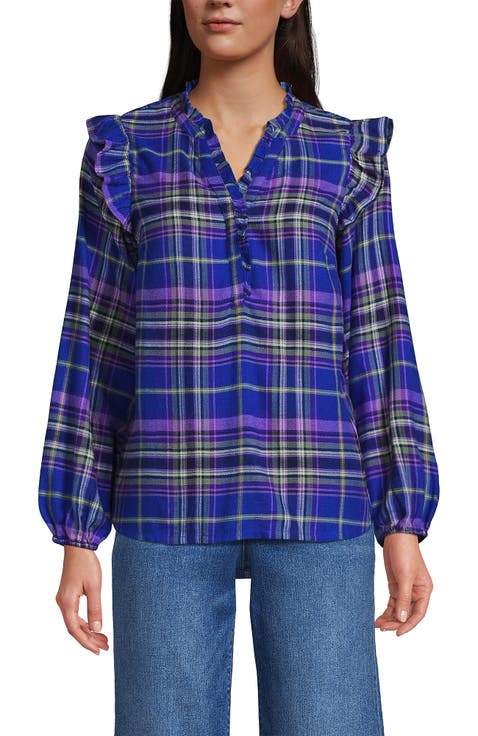 Ruffle Front Flannel Popover Blouse