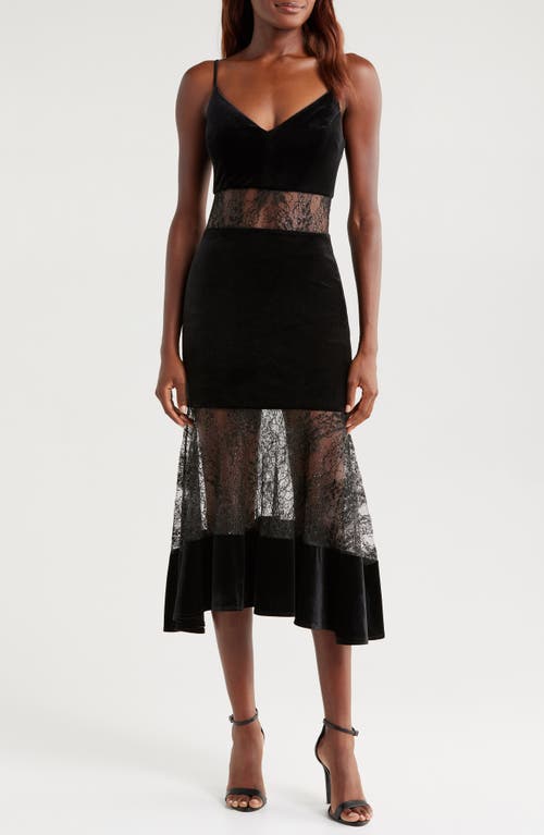 Bebe Velvet & Lace Cocktail Midi Dress In Black