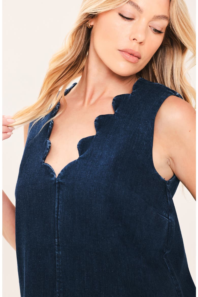 Scalloped Sleeveless Denim MInidress, Alternate, color, DARK INDIGO