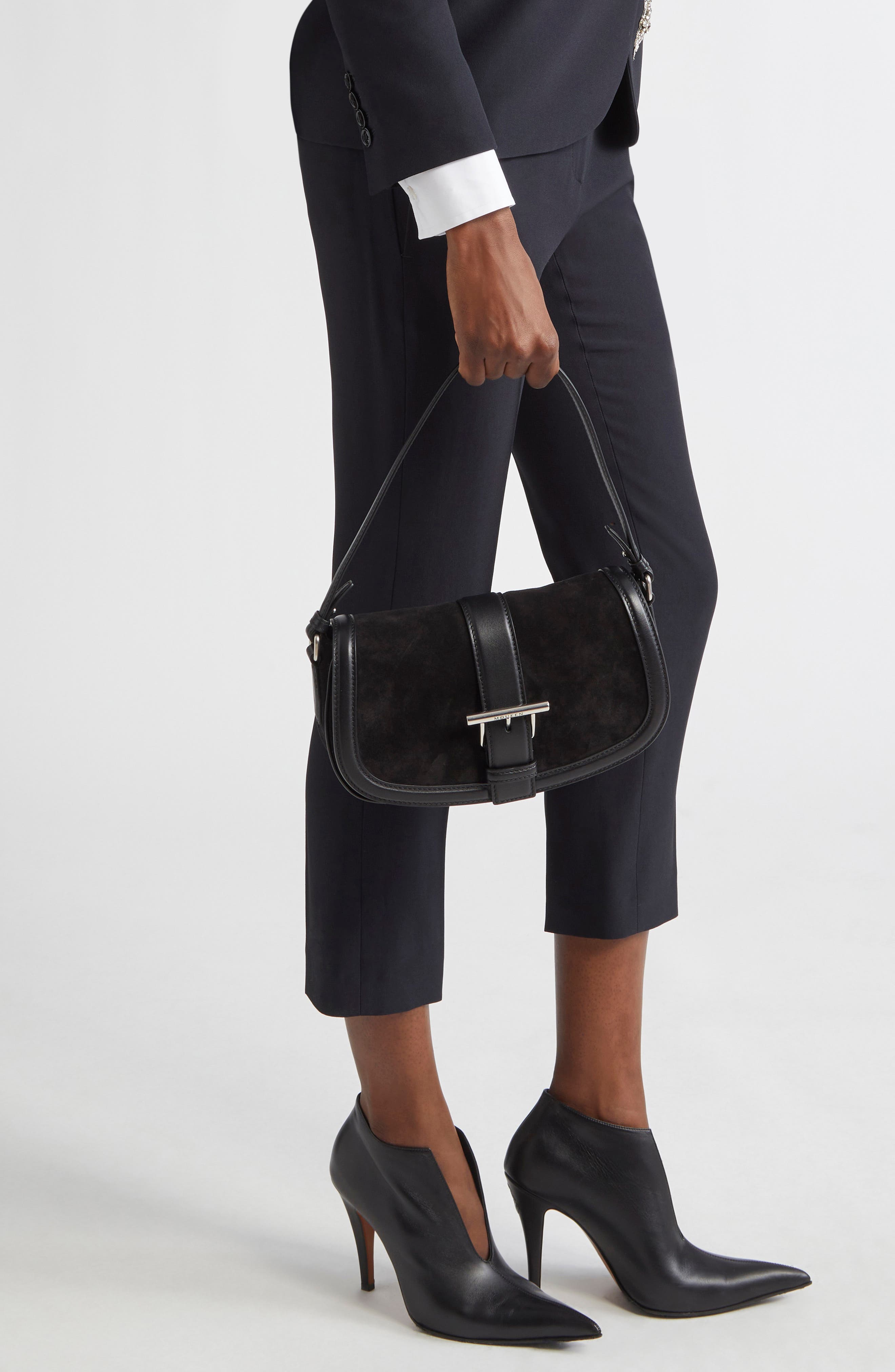 McQueen Mini T-Bar Shoulder Bag, Alternate, color, Black/ Silver