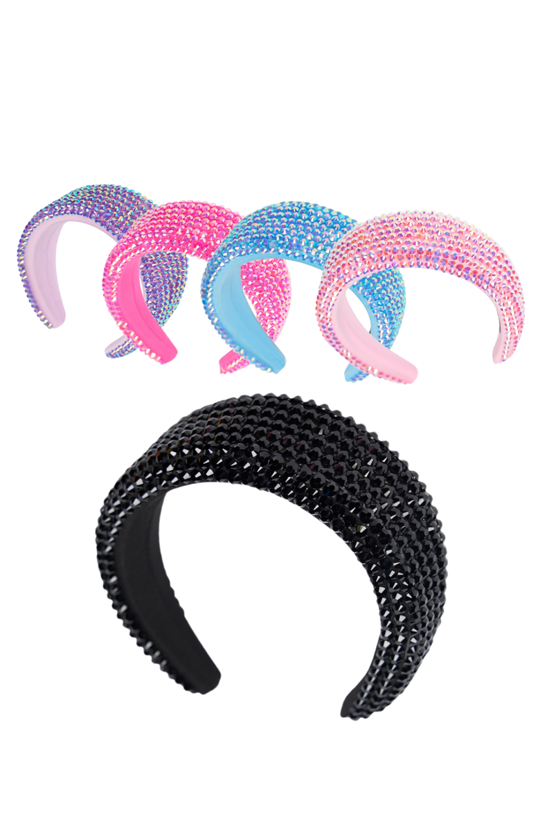 Malibu Sugar Colored rhinestone puff headband, Alternate, color, Black