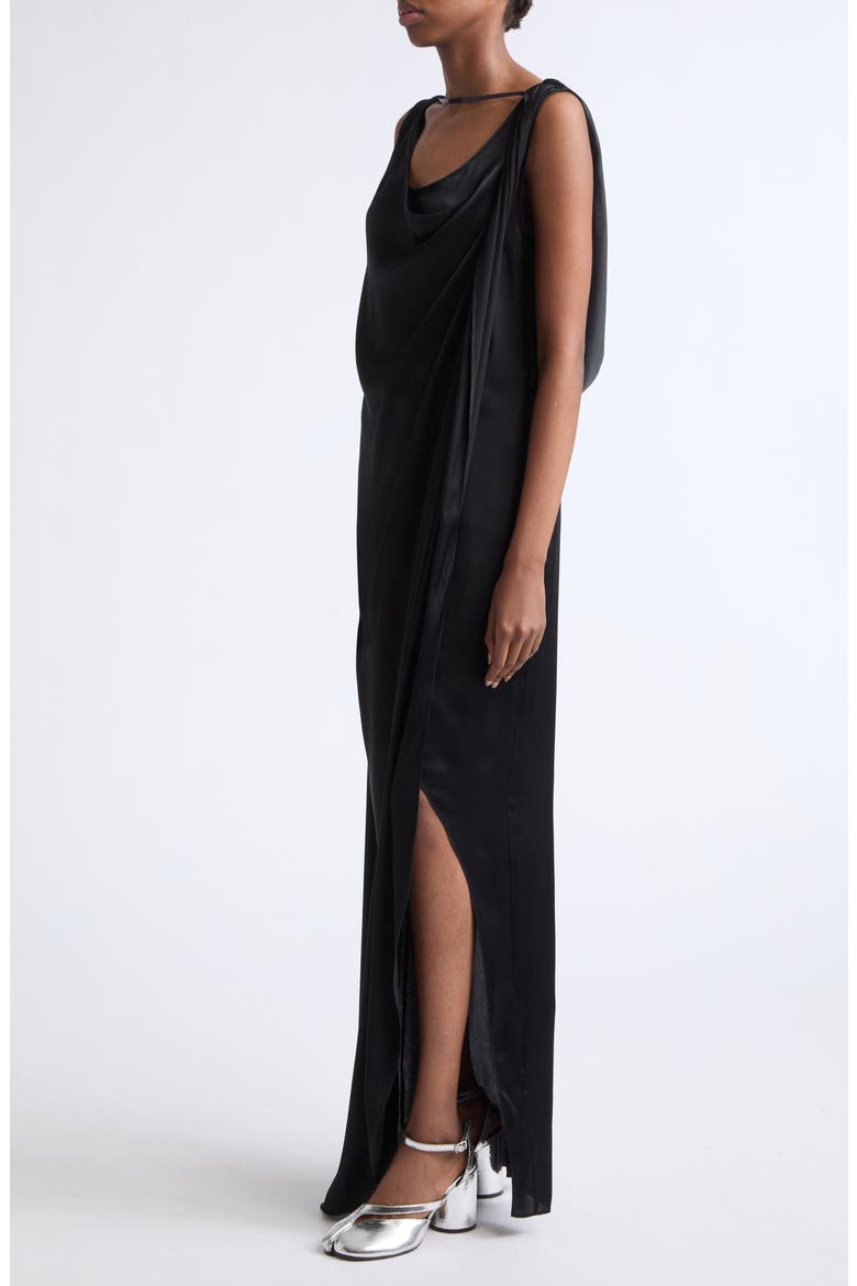 Draped Satin Gown, Alternate, color, BLACK
