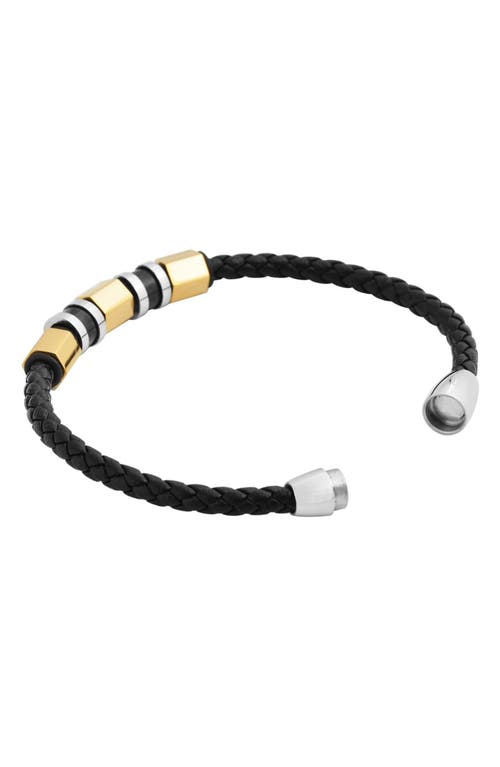 Geoffrey Beene Stainless Steel Ornaments Leather Bracelet